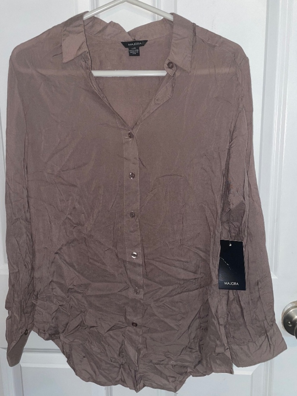 Majora button down womens shirt long sleeve brown Size Large